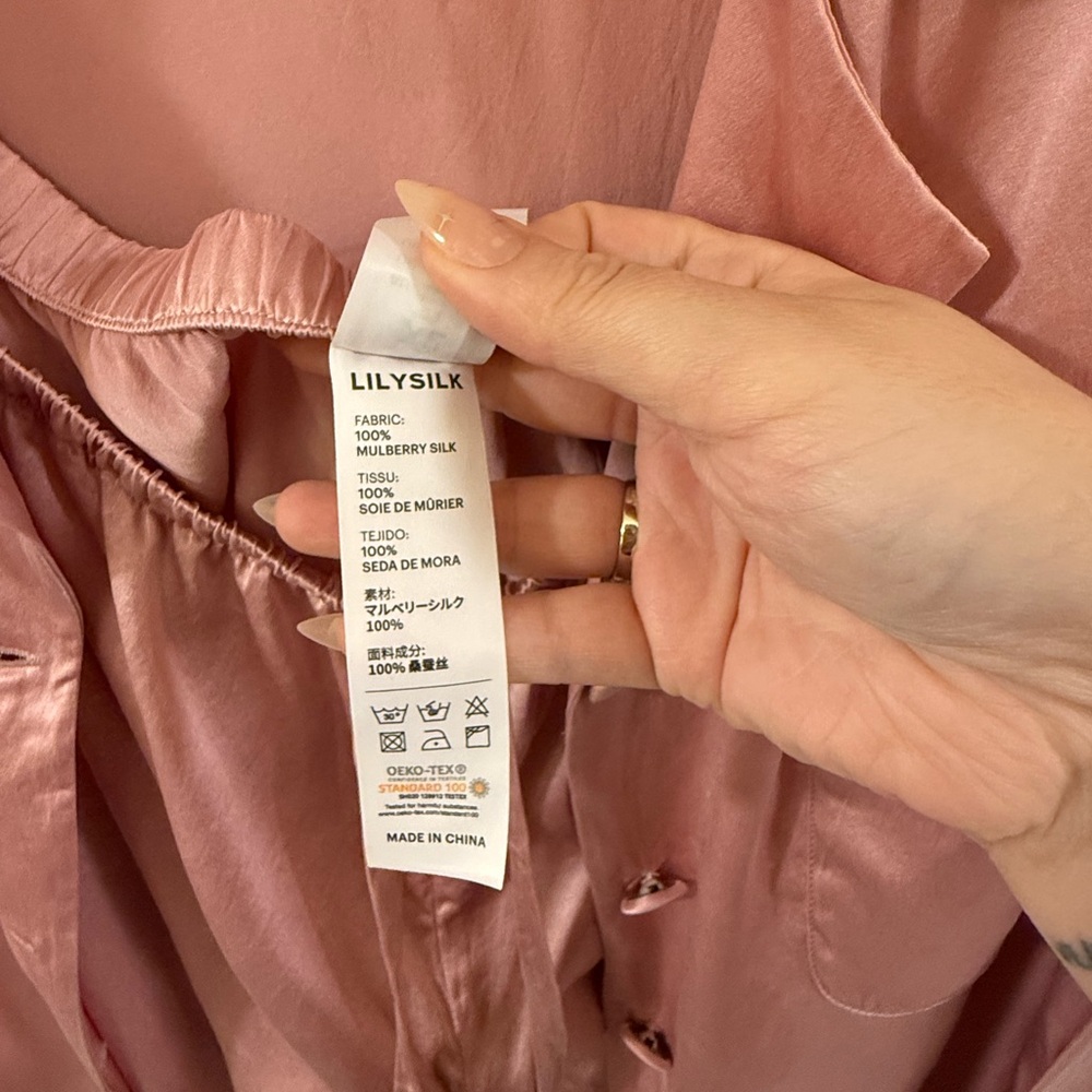 Lilysilk Women's Pink 22 Momme Mulberry Silk Pajamas Set Full Length - XL - Picture 13 of 17